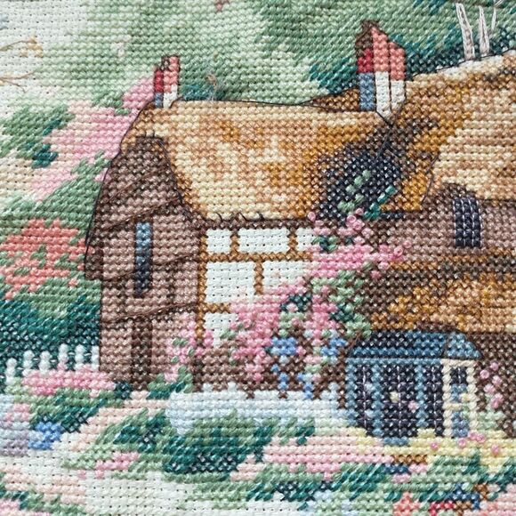 Sunset Design Cottage Enchantment Crosstitch Embroidery Wall Hanging ~11x14" - Picture 7 of 7
